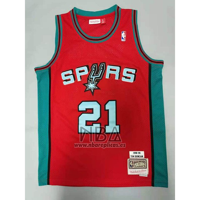 Camiseta San Antonio Spurs Tim Duncan NO 21 Mitchell & Ness 1998-99 Rosa